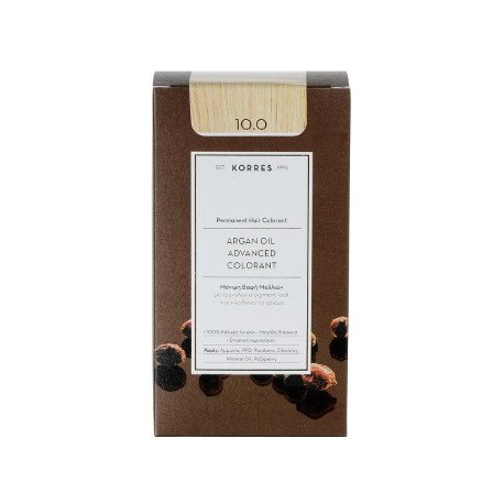 KORRES - Argan Oil Advanced Colorant Μόνιμη Βαφή Μαλλιών με τεχνολογία Pigment-Lock που κλειδώνει το χρώμα 50ml - 10.0 ΞΑΝΘΟ ΠΛΑ