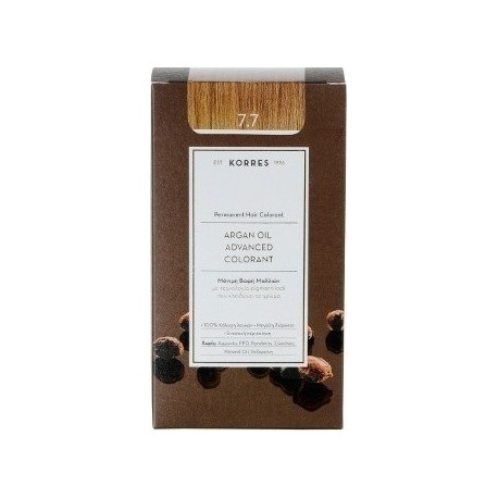 KORRES - Argan Oil Advanced Colorant Μόνιμη Βαφή Μαλλιών με τεχνολογία Pigment-Lock που κλειδώνει το χρώμα 50ml - 7.7 ΜΟΚΑ