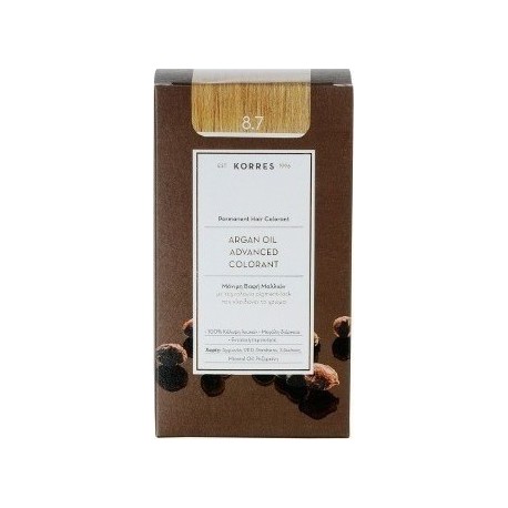 KORRES - Argan Oil Advanced Colorant Μόνιμη Βαφή Μαλλιών με τεχνολογία Pigment-Lock που κλειδώνει το χρώμα 50ml - 8.7 ΚΑΡΑΜΕΛΑ