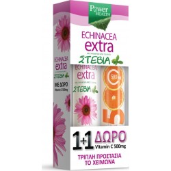 Power Health Echinacea Extra με Στέβια 24 αναβράζοντα δισκία + Vitamin C 500mg Πορτοκάλι 20 αναβράζοντα δισκία