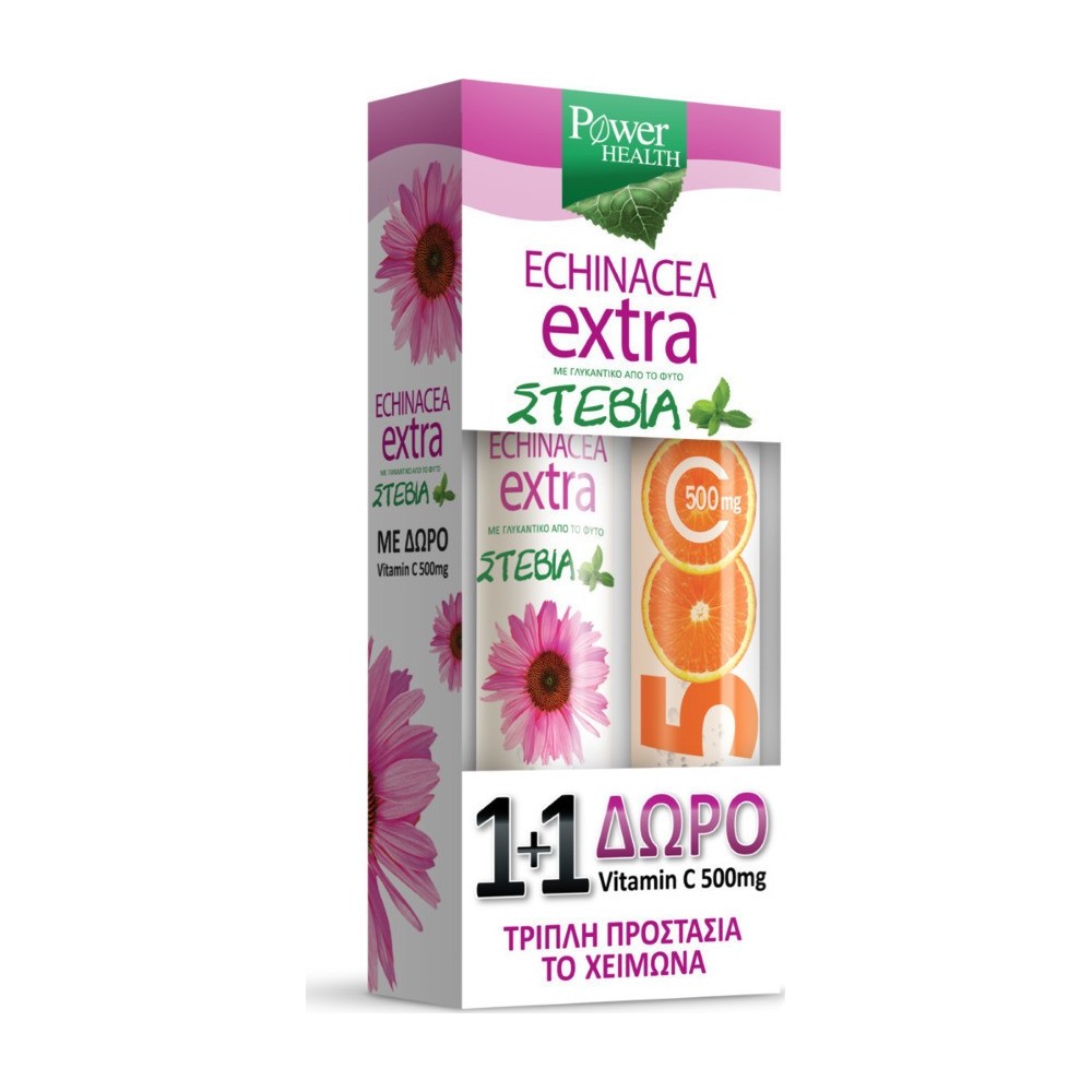 Power Health Echinacea Extra με Στέβια 24 αναβράζοντα δισκία + Vitamin C 500mg Πορτοκάλι 20 αναβράζοντα δισκία