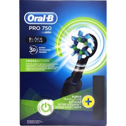 Oral B Pro 750 3D Cross Action Black Edition Ηλεκτρική Οδοντόβουρτσα ΔΩΡΟ Θήκη Ταξιδίου