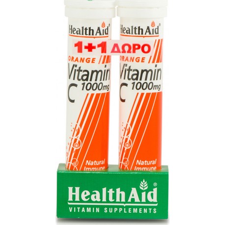 Health Aid Vitamin C 1000mg γεύση Πορτοκάλι 2 x 20 αναβράζοντα δισκία