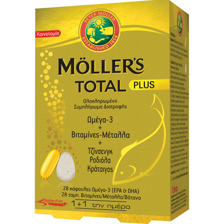 Moller's Total Plus 28tabs Βιαταμίνες-Μέταλλα-Βότα & & 28caps Ωμέγα-3