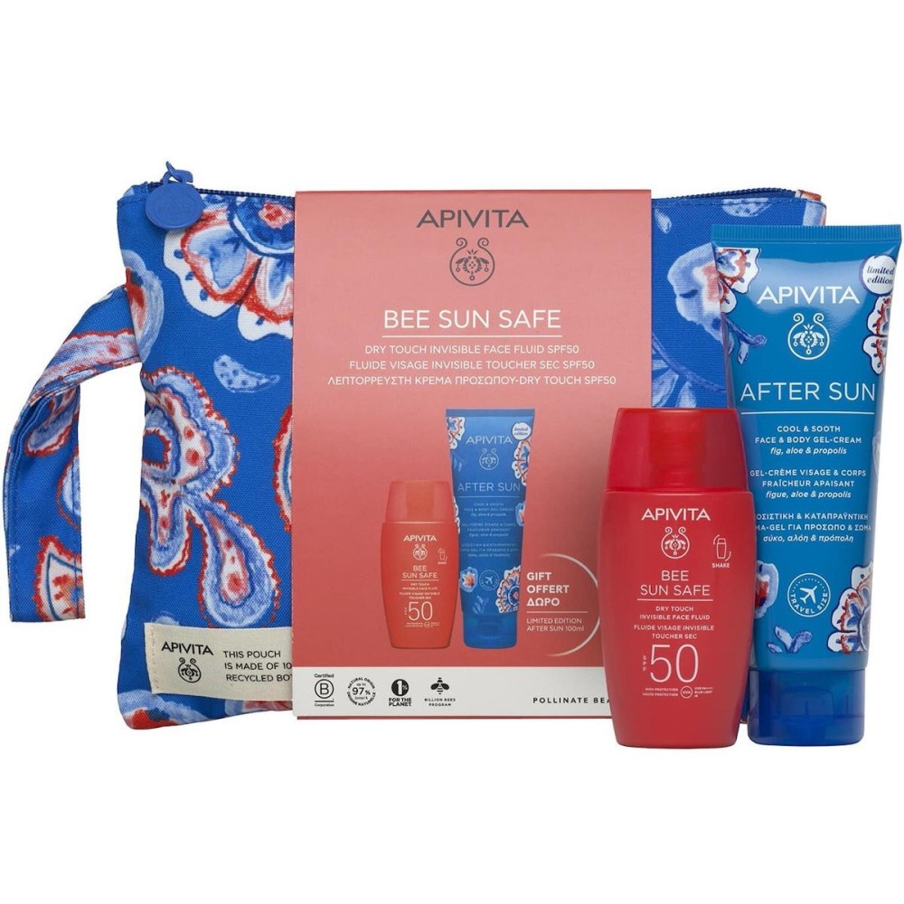 Apivita Bee Sun Safe Set Dry Touch SPF50+Αντηλιακή Κρέμα Προσώπου 50ml ΔΩΡΟ After Sun Limited Edition Travel Size 100ml